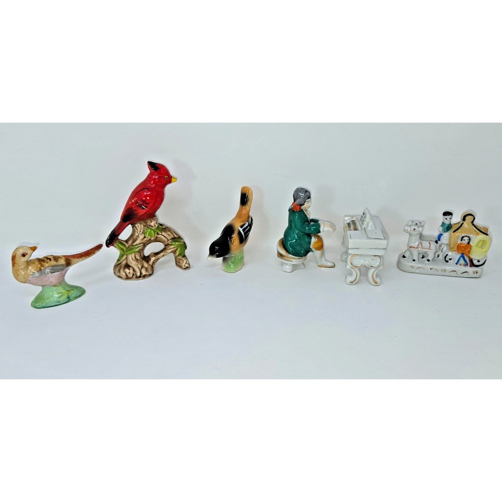 Vintage Occupied Japan Porcelain Ceramic Figures Lot of 6 Bird Piano Carriage